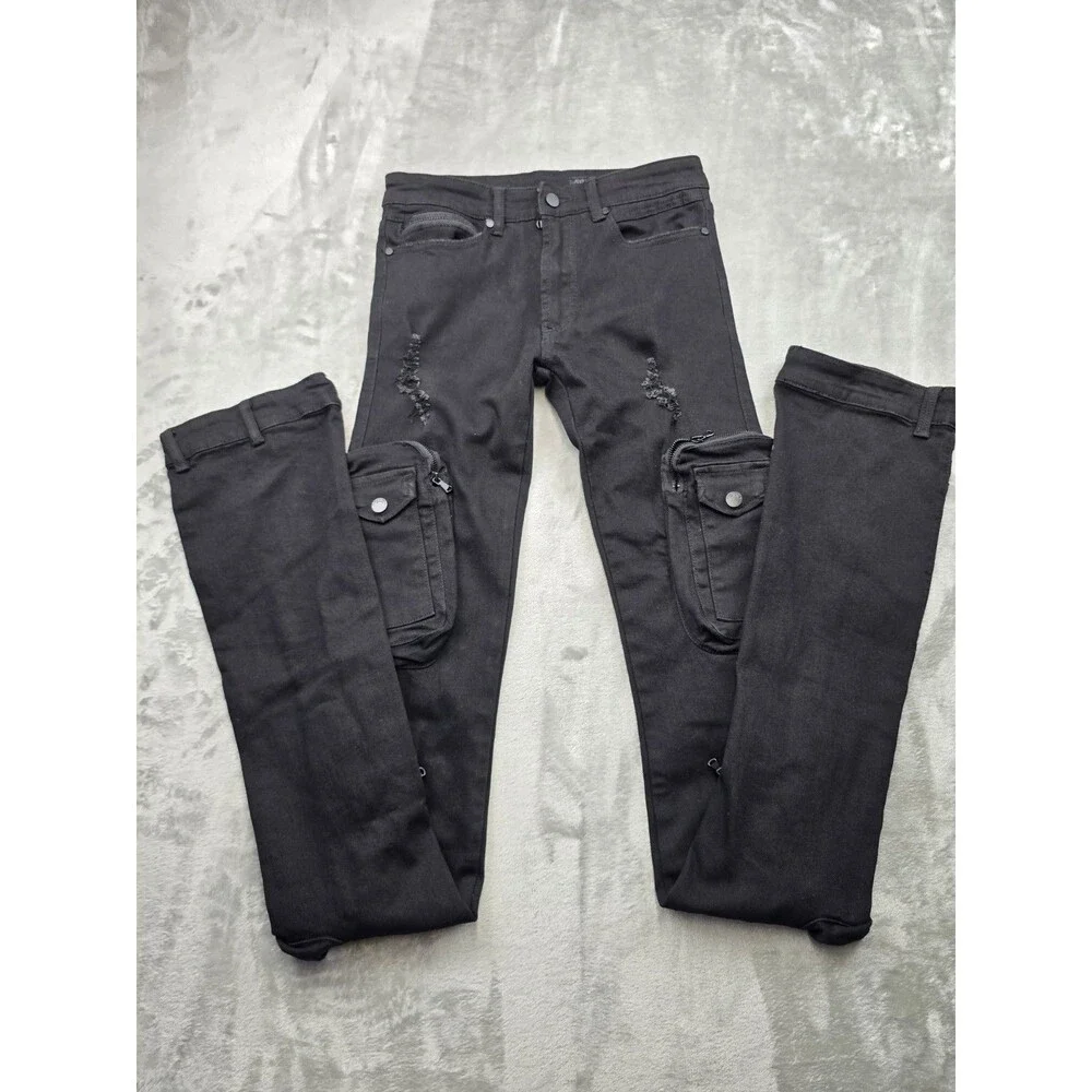 Rockstar Original RSM 225 Simon Men Black Super Stacked Flare Cargo Jeans Sz 30